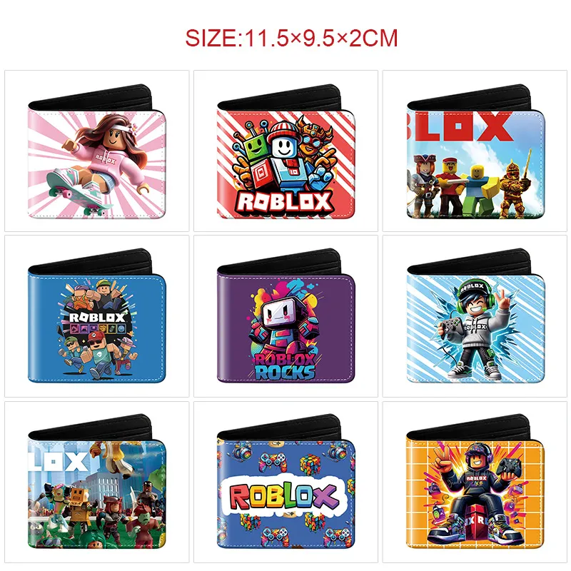Roblox Inspired Short Bi-Fold PU Leather Wallet – Cartoon Game Card Holder with Coin Pocket & ID Window, Unisex Compact Billfold for Students & Gamers